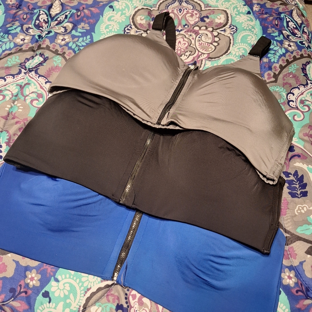 Gray, Black, and Blue Zip-Up Sports Bras
